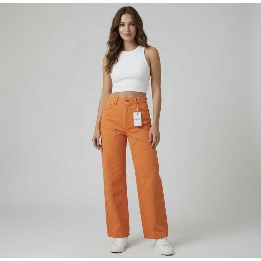 MOTHER Double Knee Jeans in Orange Denim Women 28 One of Kind Sample NWT